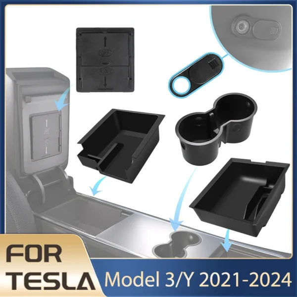 Tesla Model 3 Y Storage Box 5Pcs Hidden Cup Holder