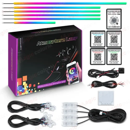 S77db8733076d47a487be3fbd2064c643R.webp 18 in 1 Led Car Ambient Lights 213 64 Color RGB Symphony Streamer Bluetooth Rainbow Interior Acrylic Strips Atmosphere Lamp Kit 34